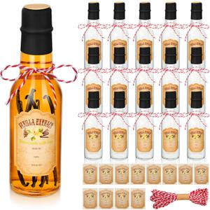 Tioncy 16 Pcs Empty Vanilla Extract Bottles for Homemade Vanilla Jar Glass Bottle with Cap, Shrink Band, Sticker Syrup Gift Food Storage Canister for Bean Christmas(Black,5 oz)