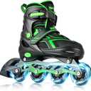2PM SPORTS Torinx Green Boys Adjustable Inline Skates, Fun Beginner Roller Skates for Kids, Youth, Girls, Men and Women, Large - Youth (4-7 US)