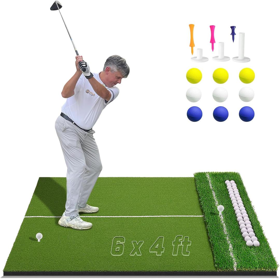 Oversized Golf Hitting Mat, Built-in Ball Tray, Indoor Outdoor, 72" x 48" x 1.77"