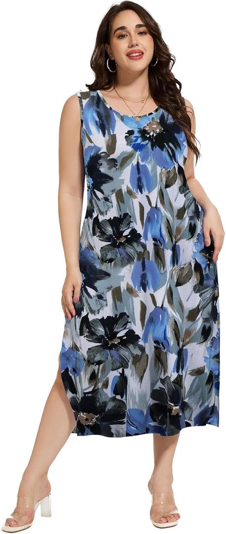 LARACE Plus Size Maxi Dresses for Curvy Women Summer Sleeveless Casual 2025 Long Dress (Blue, XXXL)