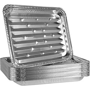 PLASTICPRO 10 Pack Disposable Aluminum Grill Liners Toppers Aluminum Foil Broiler Pans Durable Ribbed Grill Drip Pans 9x13 (Large)