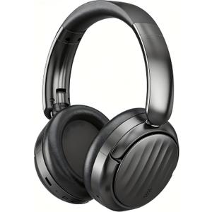 Bluetooth Headphones with Active Noise Cancelling (ANC), Wireless Over Ear Bluetooth Headsets with 35H Playtime, HiFi Stereo Foldable Headphones with Foam Ear Cups for Sports, Travel, Black