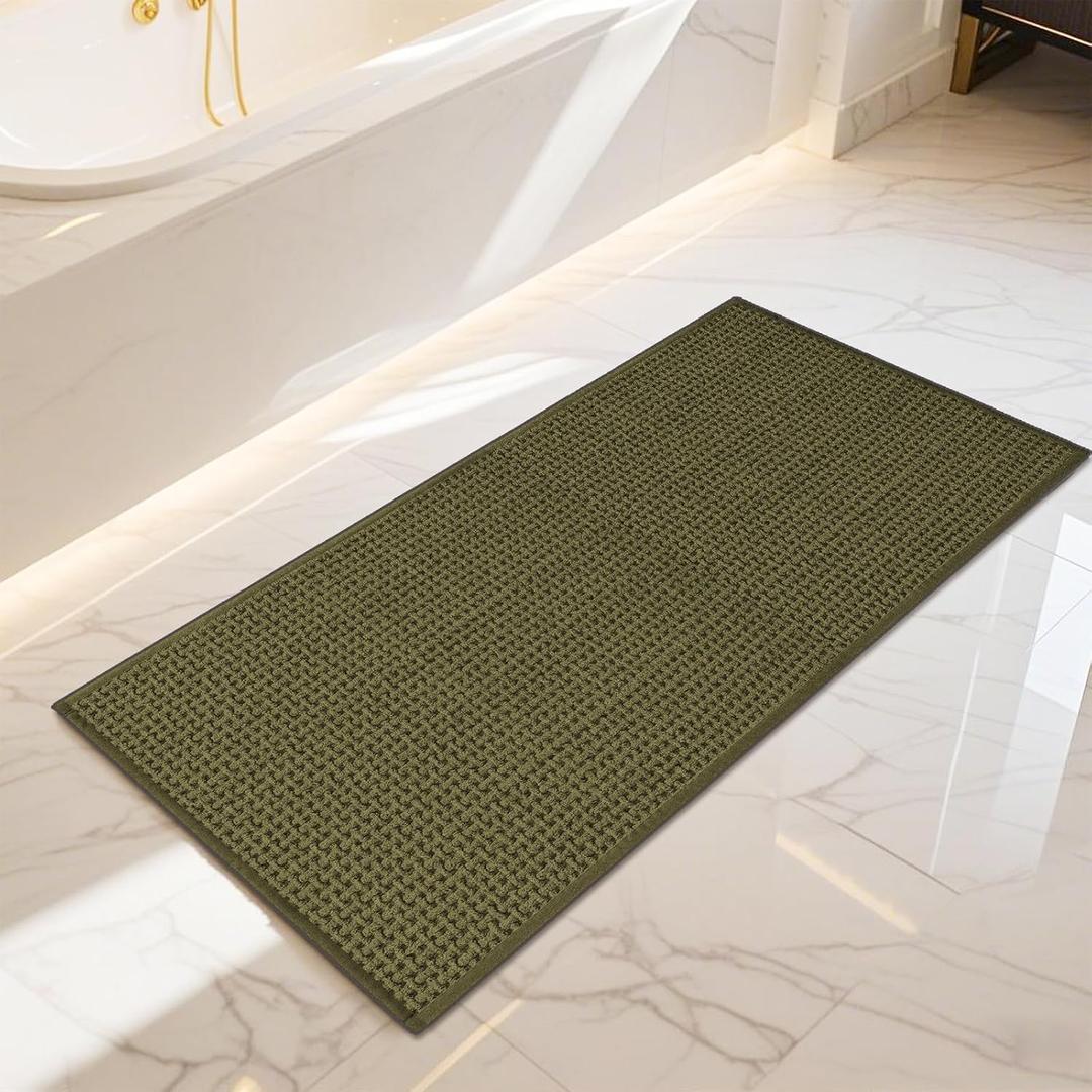 Bathroom Rugs Non Slip Washable, Super Absorbent Thin Bath Mat for Small Quick Dry Low Pile Bathroom Rug, (Dark Green, 47x20) (1'8" x 3'11" (47x20))