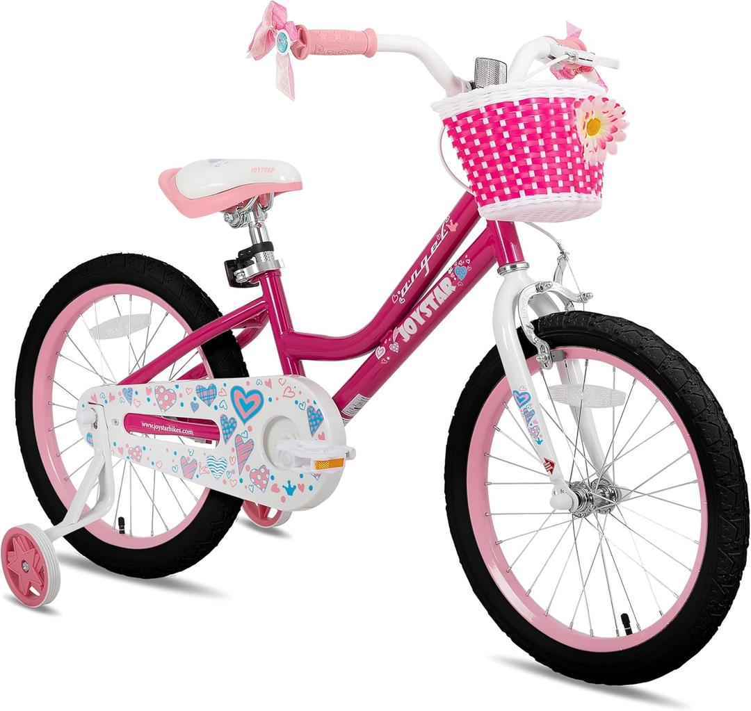 JOYSTAR Angel Girls Bike for Toddlers and Kids Ages 2-13 Years Old, 12 14 16 18 20 Inch Kids Bike with Training Wheels & Basket, 20 24 Inch Girls Bicycle with Handbrake & Kickstand (Fuchsia)