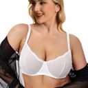 Wingslove Sexy Lace Mesh Bras Plus Size See Through Unlined Sheer Bra Underwire for Heavy Breast (42G, Light White)