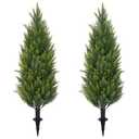 3FT Artificial Cedar Topiary Trees with Ground Spike, Set of 2 Faux Cypress Plants UV Resistant Artificial Pine Shrubs Fake Bushes for Outdoor Indoor Front Porch Garden (35 inch)
