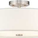 Livex Lighting 51055-91 Meridian Collection 4-Light Semi Flush Mount Ceiling Fixture with Off-White Fabric Hardback Drum Shade, Brushed Nickel, 18"L x 18"W x 8.13"H