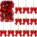 Set of 12 Red Bows for Christmas Tree, 2.2'' x 2.8'' Big Plastic Shatterproof Bowknot Hanging Balls for Valentines Day Tree Decorations Coquette Indoor Outdoor Bachelorette Party Decor