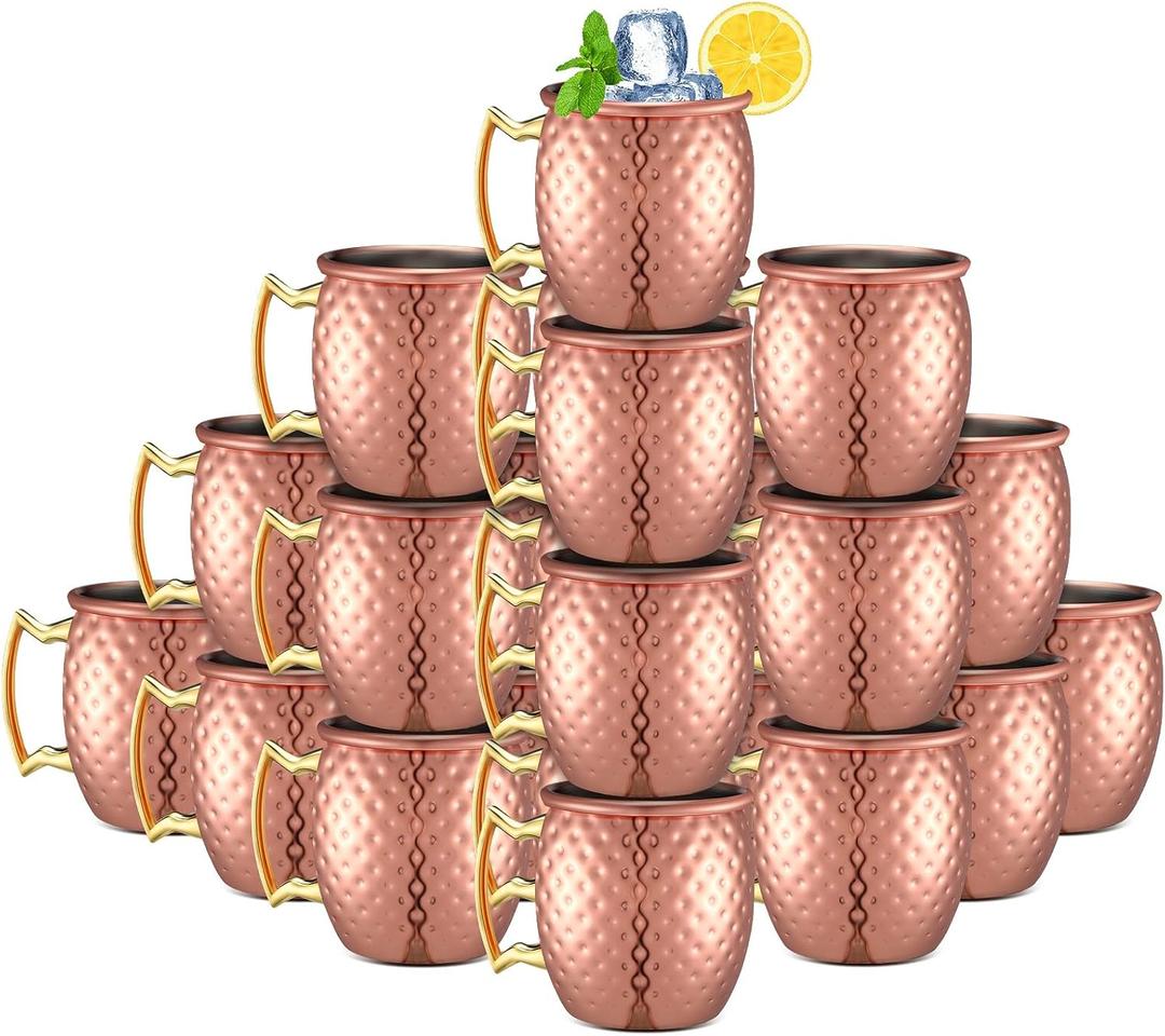 Yaomiao 24 Pieces Mini Moscow Mule Mugs 2 oz Cocktail Copper Cup Stainless Steel Mule Shot Glasses Copper Plating Cups for Wine Coffee Drinks (Hammered)