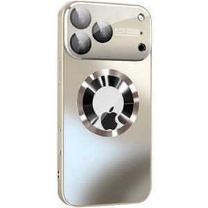 Magnetic Series Design for iPhone 17 Pro Case,[Compatible with MagSafe][Military Drop&Full Camera Lens Protector] Large Window Logo View Dust-Proof Matte Shockproof Cover,Gold