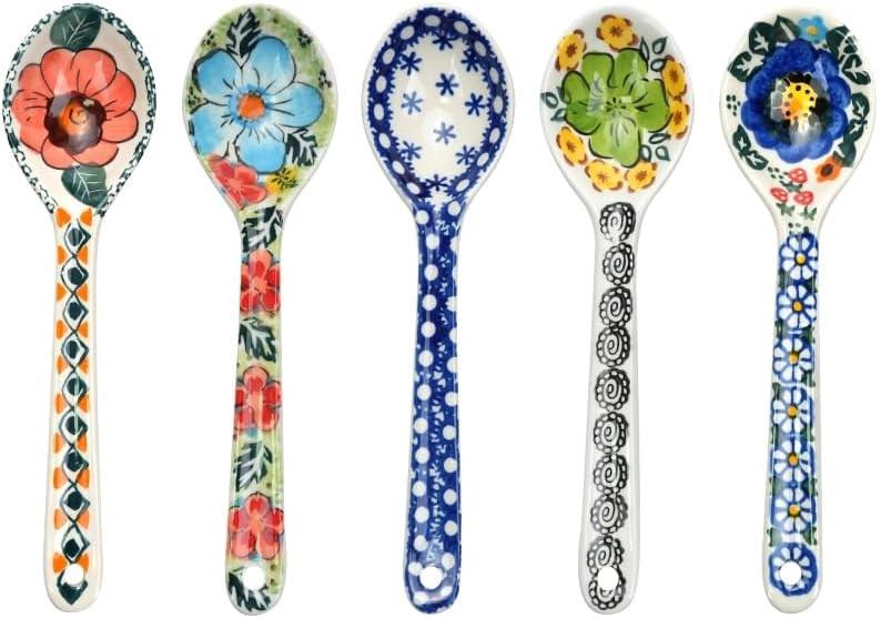 5 Pcs Ceramic Soup Spoons, Ceramic Teaspoons, Ceramic Spoons for Dessert, Tea, Coffee, Colorful Porcelain Spoons, Long Handle Asian Ceramic Spoons for Kitchen