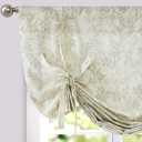 jinchan Linen Tie Up Valance Curtain 45 Inches Floral Printed Valance for Windows Adjustable Window Treatments Tie-up Shade for Living Room Farmhouse Rod Pocket 1 Panel Sage on Beige