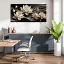 Bamdeya Abstract Wall Art Living Room Large Canvas Pictures White Flower Wall Art Petals Poster Browm Artwork for Walls Bedroom Wall Decor Modern Framed Bathroom Office Home Decorations