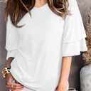 REORIA Shirts for Women's 2026 Ruffle Short Sleeve T Shirts Casual V Neck Cute Tops Fashion Blouse Clothes (White, S)