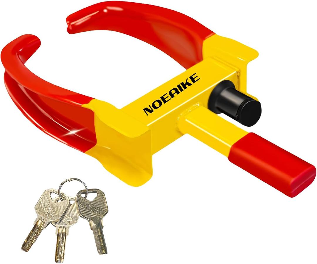 Trailer Lock Universal Adjustable Car Tire Lock Heavy Duty Anti Theft Wheel Locks for Cars RV Motorcycle SUV Golf Cart ATV with 3 Keys (Red-Yellow)
