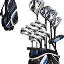 Precise S7 Mens 18-Piece Golf Set  Titanium Driver, Woods, Hybrid, 5-SW Irons, Putter, Stand Bag, 4 Headcovers and Cover  RH (Regular Size, Blue)