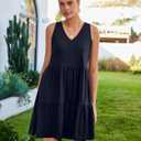 Womens Summer Dresses V Neck Tank Tiered Flowy Mini A Line Casual Sundress with Pockets (S)