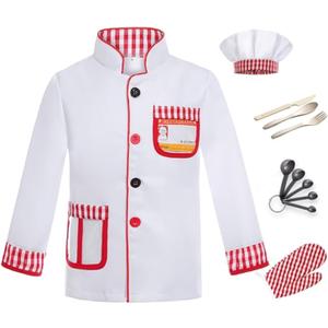 Career Day Costume for Kids Chef Costume for Boys Girls Cooking Play Halloween 100th day of School (8-10 Years, Chef Costume for Kids)