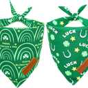Realeaf St. Patrick's Day Dog Bandanas 2 Pack, Reversible Green Dog Scarf for Boy and Girl, Premium Durable Fabric, Holiday Bandana for Medium and Large Dogs Pets (Large)