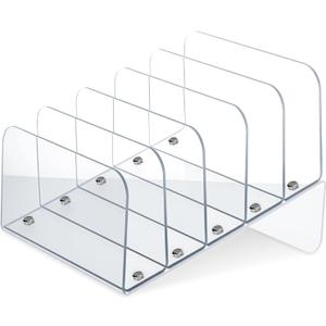 Chunful Acrylic Desk Organizer, 5 Section Desk File Holder Sorter Stand Rack Vertical Organizer Desktop Vinyl Storage Display for Record Album Book Magazine Document Home Office(Clear)