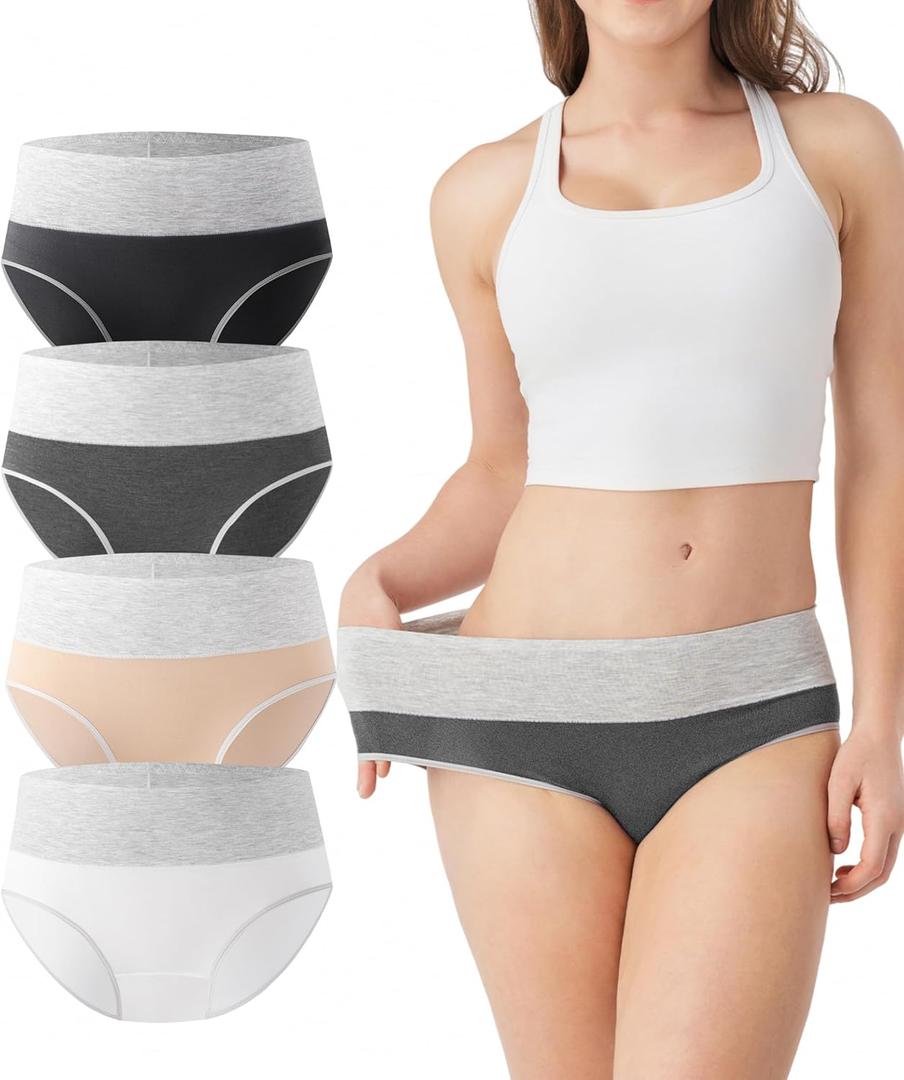 DAVID ARCHY Womens Underwear, Bamboo Rayon Women's Briefs - Moisture Wicking Panties, Soft & Breathable, 4 Pack (Large, A-light Skin + Black + White + Dark Gray)