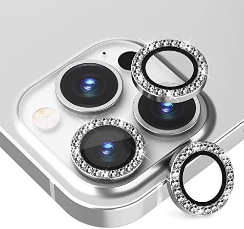 Suoman 3-Pack for iPhone 13 Pro Max/iPhone 13 Pro Camera Lens Protector, 9H Hardness Tempered Glass Film, [Flash Diamonds] [Does not Affect Night Shots] Individual Metal Protective Cover - Silver
