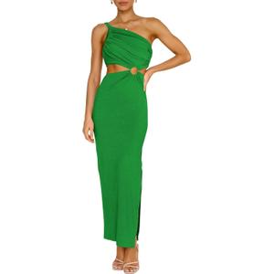 ANRABESS Women Summer One Shoulder Sleeveless Maxi Dress Cutout Sexy Bodycon Semi Formal Dinner Date Vacation Dresses (Small, Grass)