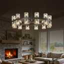 25 inch Black Wagon Wheel Chandelier with K9 Crystal Shade 24 Lights Crystal Chandeliers for Dining Room Round Large Chandeliers for High Ceilings Living Room Foyer EntrywayIncludes Bulbs