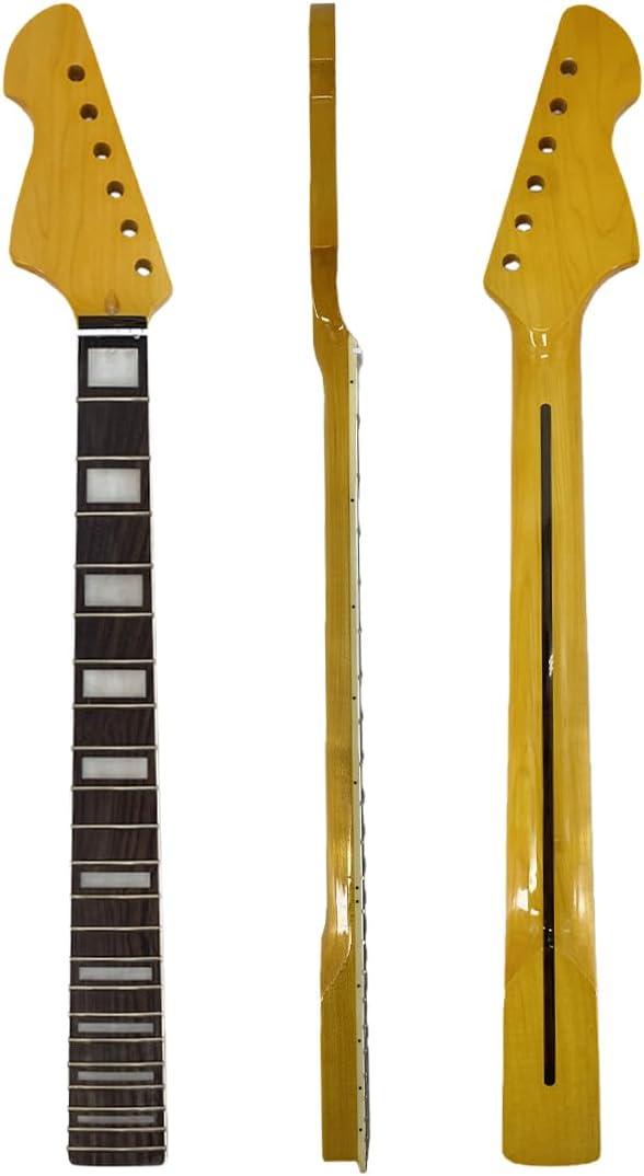 Left Hand Electric Guitar Neck Big Head Yellow Lacquer Finish, 22 Fret 628mm Maple Big Heads Electric Bass Necks Square inlay,Normal nut,Bolt on heel