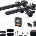 COMICA VM40 Dual-Channel Shotgun Microphone with 48kHz/32-bit Float Recording, Wireless Camera Microphone with 32G onboard Recording, External Directional Microphone Compatible with Canon, Nikon