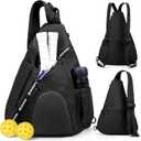 Pickleball Bag, 7 Pockets & Upgraded Zippers, Lightweight Sling Bag with Detachable Strap & Water-Resistant Pocket (Black)