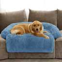GGIB Calming Dog Bed Fluffy Plush Dog Mat for Furniture Protector with Removable Washable Cover for Large Medium Small Dogs and Cats (Extra Large (53x39.3x6), Navy)