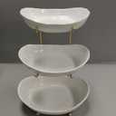 Ceramic Fruit Bowl for Kitchen Counter - 3 Tier Fruit Basket with Metal Stand, Tiered Fruit Stand for Countertop, Snack, Nuts, Cake, Dessert, Small & Cute (Gold)