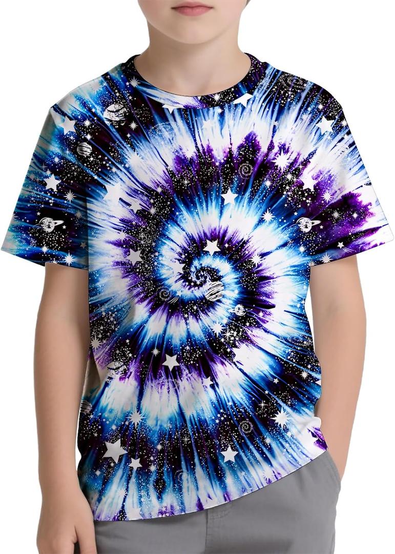 Kids Tie Dye Shirt Size 6-18 Children Hippies Senior Short Sleeve Tees Tie-Dye T Shirt for Boys Girls (9-11 Years, Galaxy)
