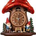 Mushroom Wall Clock Gnome Battery Operated Irregular Shape Clocks Flat Printing Non Ticking Clock Decorative for Home Living Room Bedroom Office Decoration, 12.63x16.14 inch