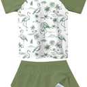 Girls Rash Guard Swimsuit 2 Piece Short Sleeve Bathing Suit Size 6-11 (8-9 Years, Green-01)