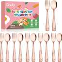 DRKIO Stainless Steel Toddler Utensils Set - 12 Pieces Kids Silverware Set Children Safe Food Grade Small Forks and Spoons Dishwasher Safe Mirror Polished (Rose Gold)