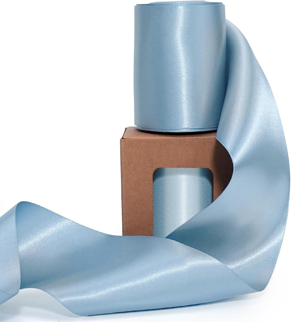 LaRibbons Light Blue Satin Ribbon 3 Inch x 10 Yards Continuous Light Blue Ribbon for Flower Bouquet, Chair Sashes, Baby Shower, Garland, Gift Wrapping, Christmas Decor, Craft Project