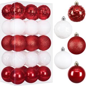 RoseCraft 30PCS Christmas Ball Ornaments, 2.36" Red/White Shatterproof Ornaments Set for Christmas Tree Hanging Decorations, for Home Holiday Xmas Party Decor.