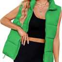 Century Star Green Puffer Vest Women Outerwear Puffy Oversized 2024 Quilted Top Jacket Coat Warm Fall Winter Gilet Sleeveless Zip Girls Medium