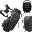 Golf Stand Bag with 14 Way Full Length Dividers Premium PU Leather | Luxury ,Lightweight Waterproof, 6 Pockets & Cooler Pouch, Adjustable Dual Straps, 2 Rain Cover Hood, for men women