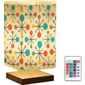 Square Bedside Table Lamp Mid Century Fifties Modern Atomic Retro Colors Seamless Wooden Base Fabric Shade Dimmable Nightstand Desk Lamp Living Room (Multi9)
