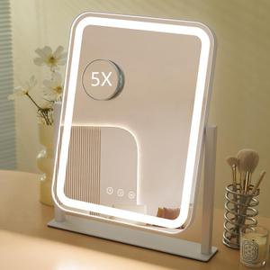 HIEEY Vanity Mirror with Lights, 17.4'' x 13'' Makeup Mirror with Lights, Three Color Lighting Modes, and 5X Magnification Mirror, Smart Touch Control, 360Rotation (White,Gift Box)