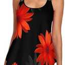 Urchics Womens 2025 Tankini Swimsuits Tummy Control Flowy Swimwear Two Piece Bathing Suits Swim Tank Top with Boyshorts M Black Orange Sunflower
