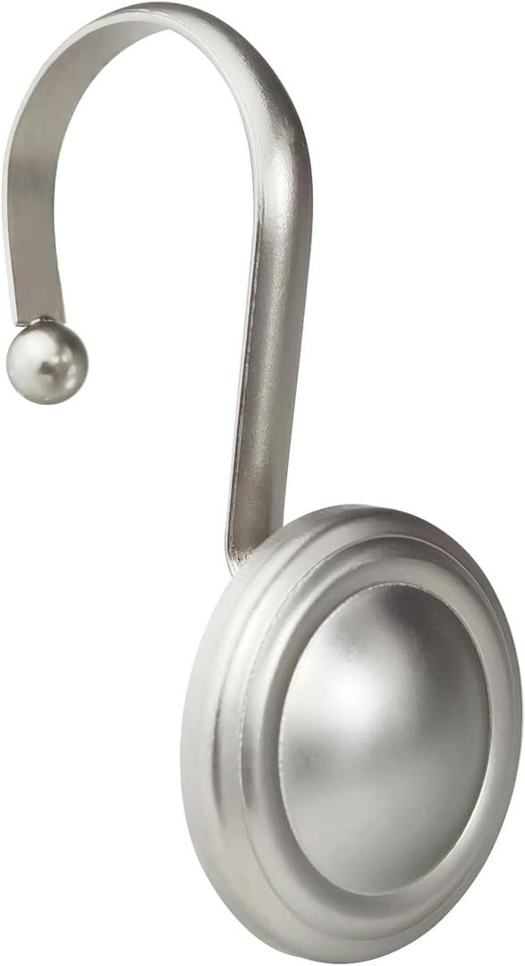 CHICTIE Nickel Shower Curtain Hooks Rings, Decorative Silver Shower Hook for Shower Curtain, Rustproof Modern Shower Rings Hangers for Bathroom Curtains Rods, Set of 12