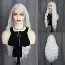 White Wavy Synthetic Lace Front Wigs Free Part Loose Wave Heat Resistant Natural Hairline Fiber Hair Glueless Lace Wigs for Women Cosplay Daily Wigs