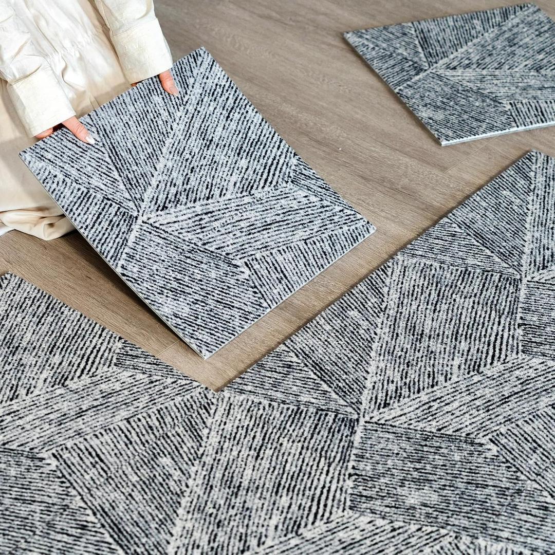 Carpet Living Room Bedroom, Glue Free, Anti Slip, Removable, Washable Spliced Carpet(15.75''x 15.75''x 0.38''Thick) Unit Rug 12pcs