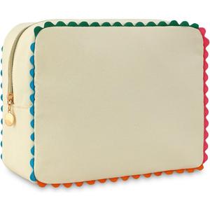 THOVSMOON Canvas Makeup Bag for Women, Rainbow Rick Rack Trim Cute Cosmetic Bag, Travel Toiletry Organizer, Everyday Use, Beach and Gift for Girlfriend