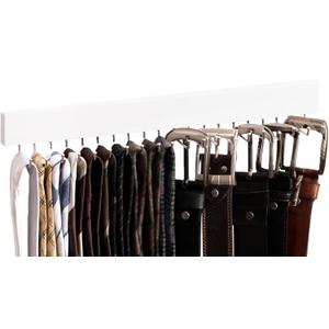 StorageWorks Tie Rack with 20 Hooks, Wall-Mounted Wooden Hangers for Neckties, Belts, Hats, White