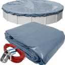 Robelle 28 ft Commercial Premier Winter Pool Cover for Above Ground Pools | Blue Round Pool Cover, 4 ft Overlap (32ft Cover Size), Solid 12 x 12 Scrim, 3.7 oz/yd2, Style: 3428-4A